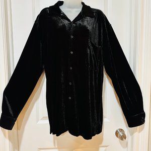 New CK Calvin Klein Black Velour Button Down Long Sleeve Shirt, Size L (NWT)